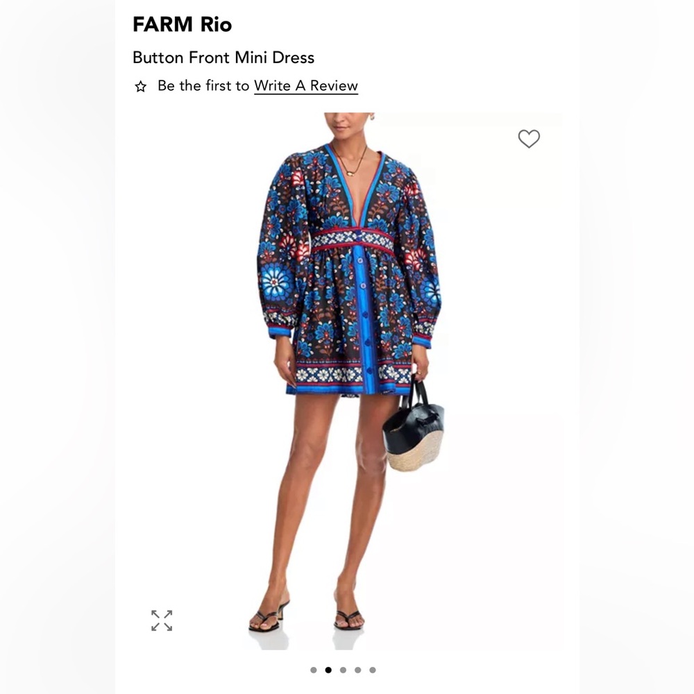 Farm Rio Black Latina Scarf Puff Sleeve Organic Cotton Mini Dress